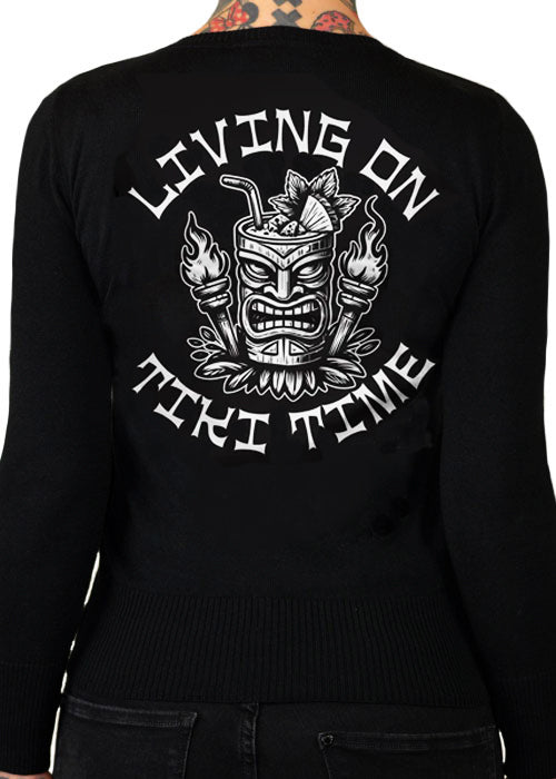 living on tiki time black button cardigan by cartel ink for pinky star