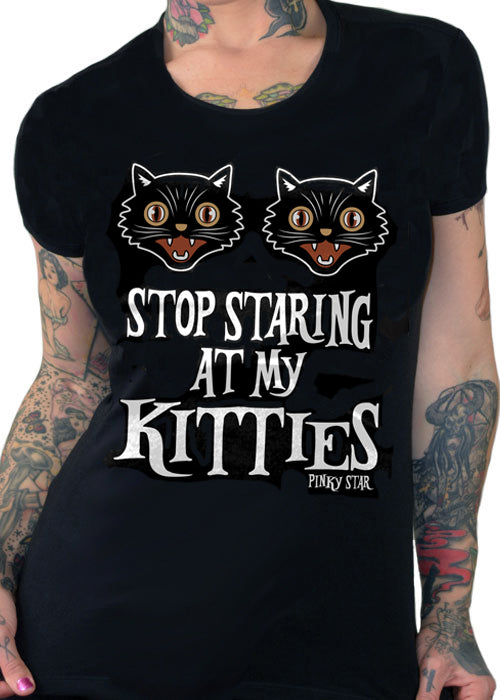 stop staring at my kitties halloween black cat lovers tee by pinky star