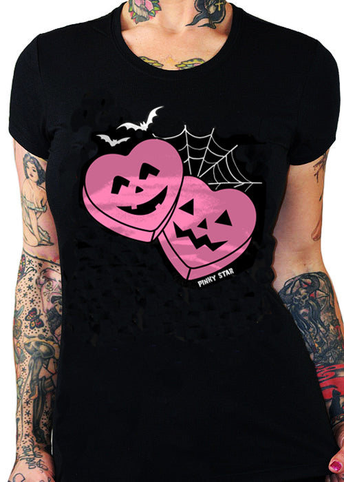 Spooky candy halloween gothic heart tee by pinky star