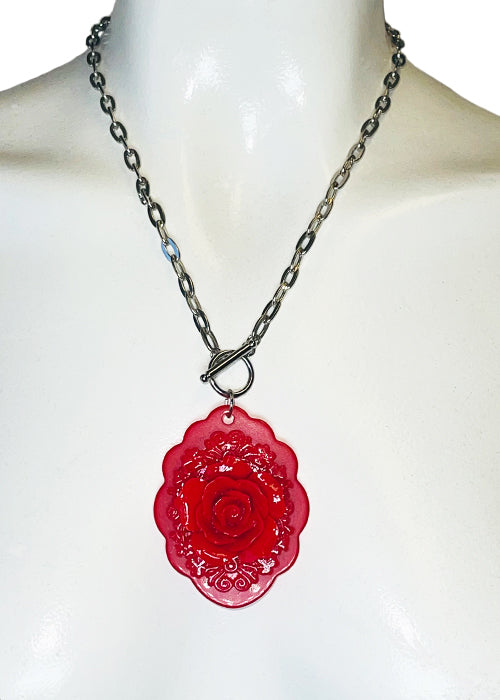 Rd Flower cameo necklace by pink brigade for pinky star